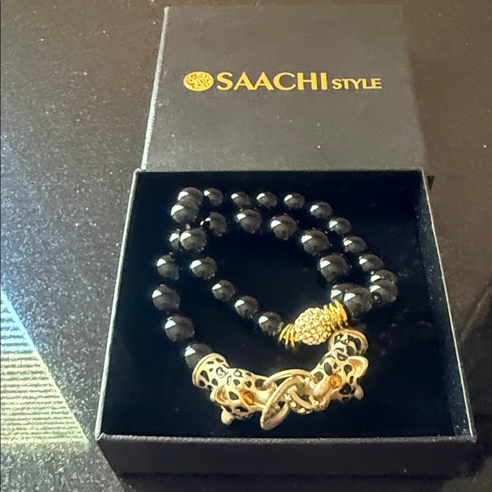 SAACHI Black Beaded Bracelet with Gold Detailing